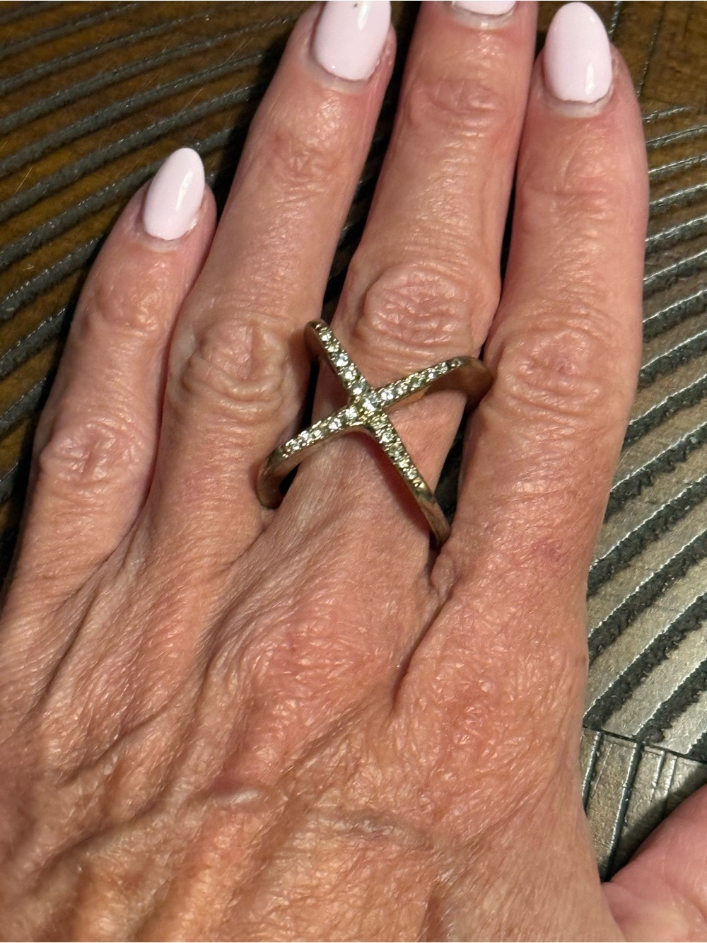 Gold Pavé X Ring - Elegant Women's Statement Ring